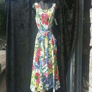 Coldwater Creek White Floral Maxi Dress with Red, Blue & Yellow Print